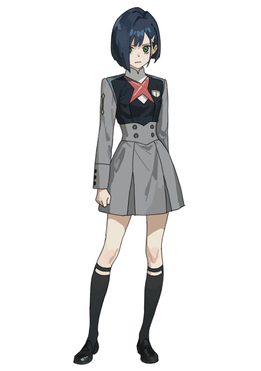 Darling in the Franxx、莓 (DARLING in the FRANXX) 1名女孩 裸腿 黑鞋 黑袜 蓝色光环