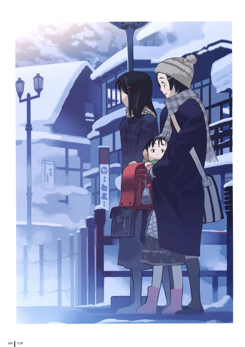 Comic LO、原创 3人女子 背包 包 针织帽 黑瞳