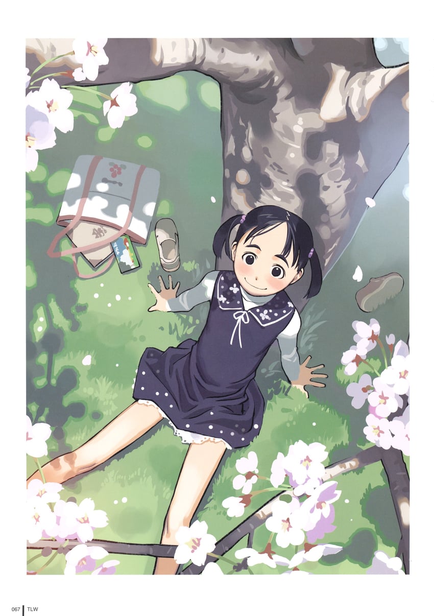 Comic LO、原创 1名女孩 靠在树上 手臂支撑 包 黑色连衣裙