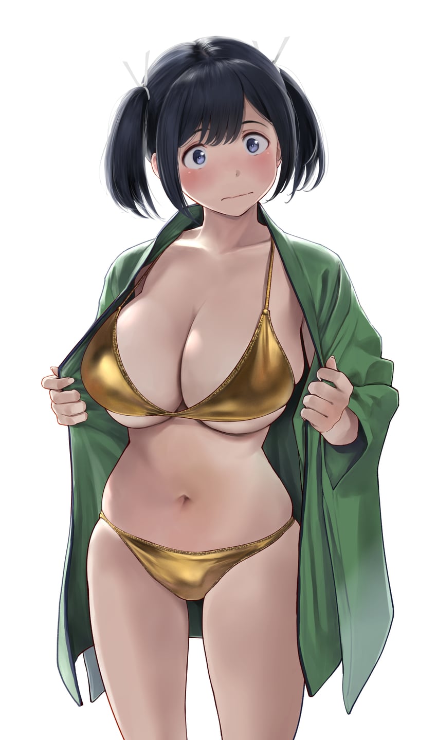 舰队Collection、苍龙 (舰队收藏) 1名女孩 比基尼 黑发 蓝眼 脸红