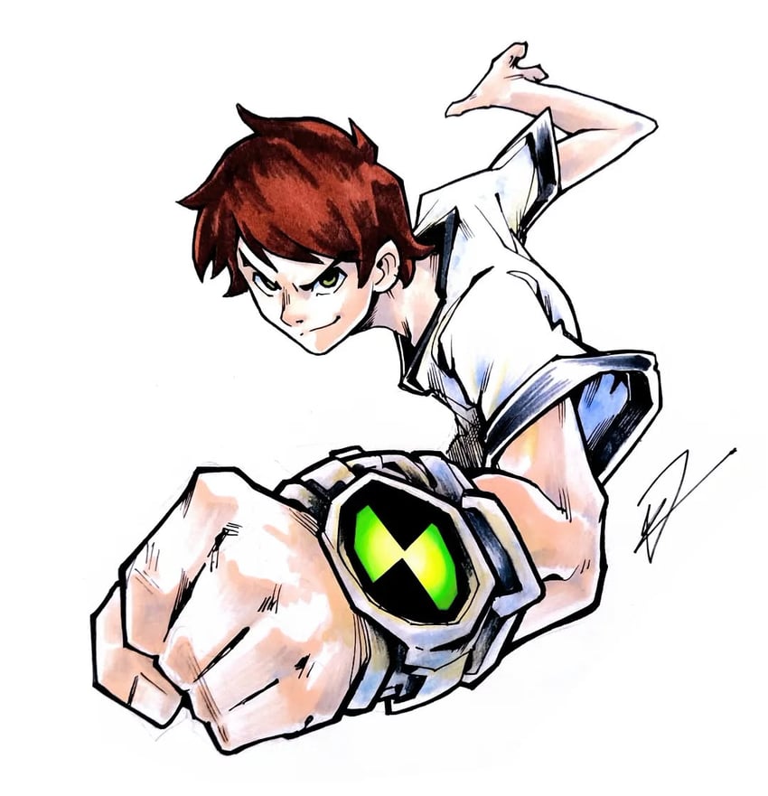 少年骇客、本·田尼森 1名男孩 棕发 紧握的手 绿眼 Omnitrix
