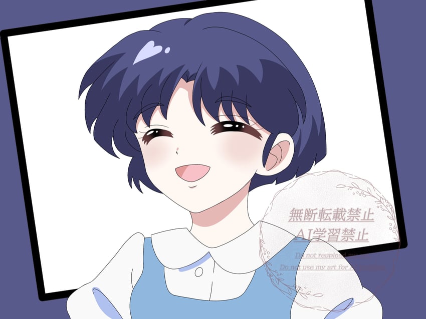 乱马1/2、天道茜 1名女孩 微笑 蓝色背景 蓝发 闭眼