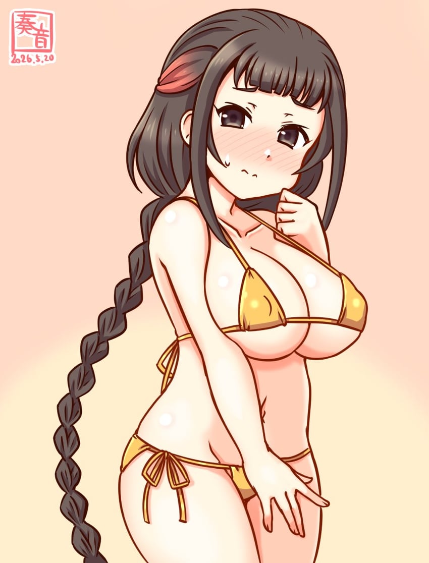 舰队Collection、山汐丸 (舰队收藏) 1名女孩 异形乳量 (大) 作者标志 比基尼 黑发