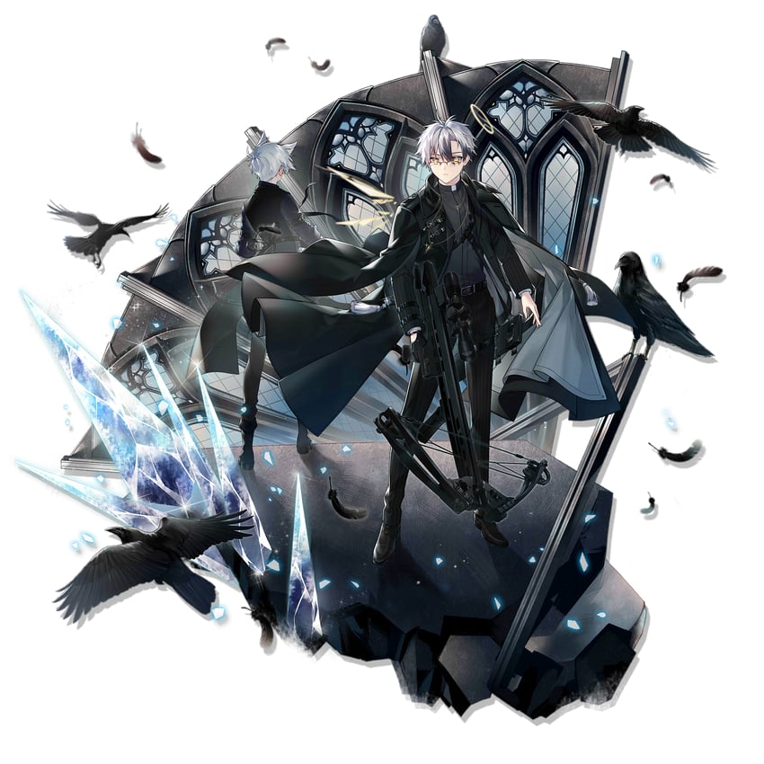 明日方舟、安德切尔(明日方舟)、阿德纳西尔 (无痕行者) (明日方舟) 2个男孩 天使 美少年 黑色披肩 斗篷