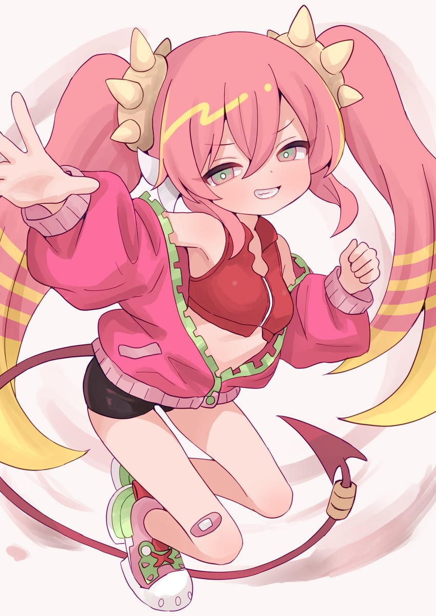 游戏王、姬丝基勒 (游戏王)、直播☆双子 姬丝吉尔 1名女孩 创可贴 腿上的创可贴 露肩 骑行裤