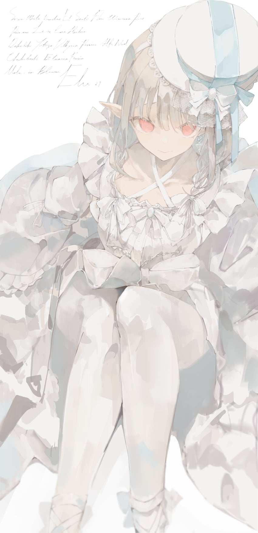 彩虹社、elu (12th costume) (nijisanji)、艾露 (彩虹社) 1名女孩 :> 蓝色丝带 平顶草帽 蝴蝶结