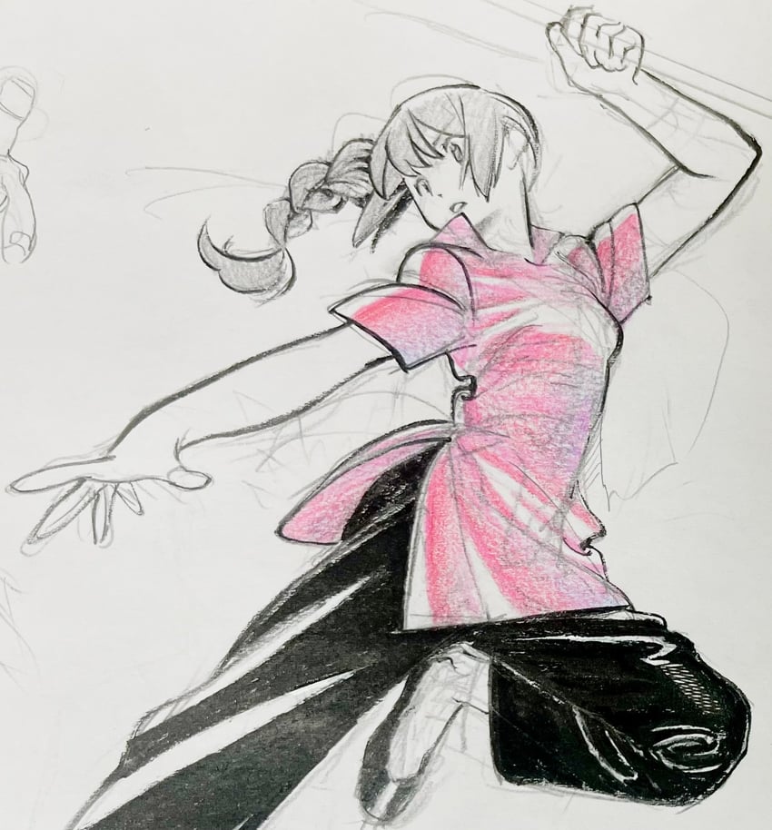 原创 1名女孩 举手 黑裤子 旗袍 中国风服饰