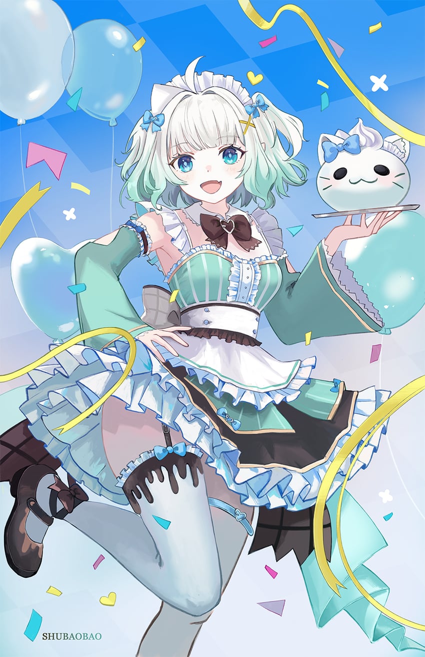 传说.exe、冥土 (Mint Fantome)、Wisps (Mint Fantome) 1名女孩 呆毛 黑色蝴蝶结 黑鞋 蓝色背景