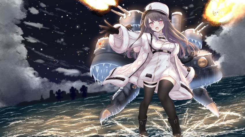 碧蓝航线、蛮啾 (碧蓝航线)、水星纪念 (碧蓝航线) 1名女孩 惊讶 手放在背后 举手 黑色手套