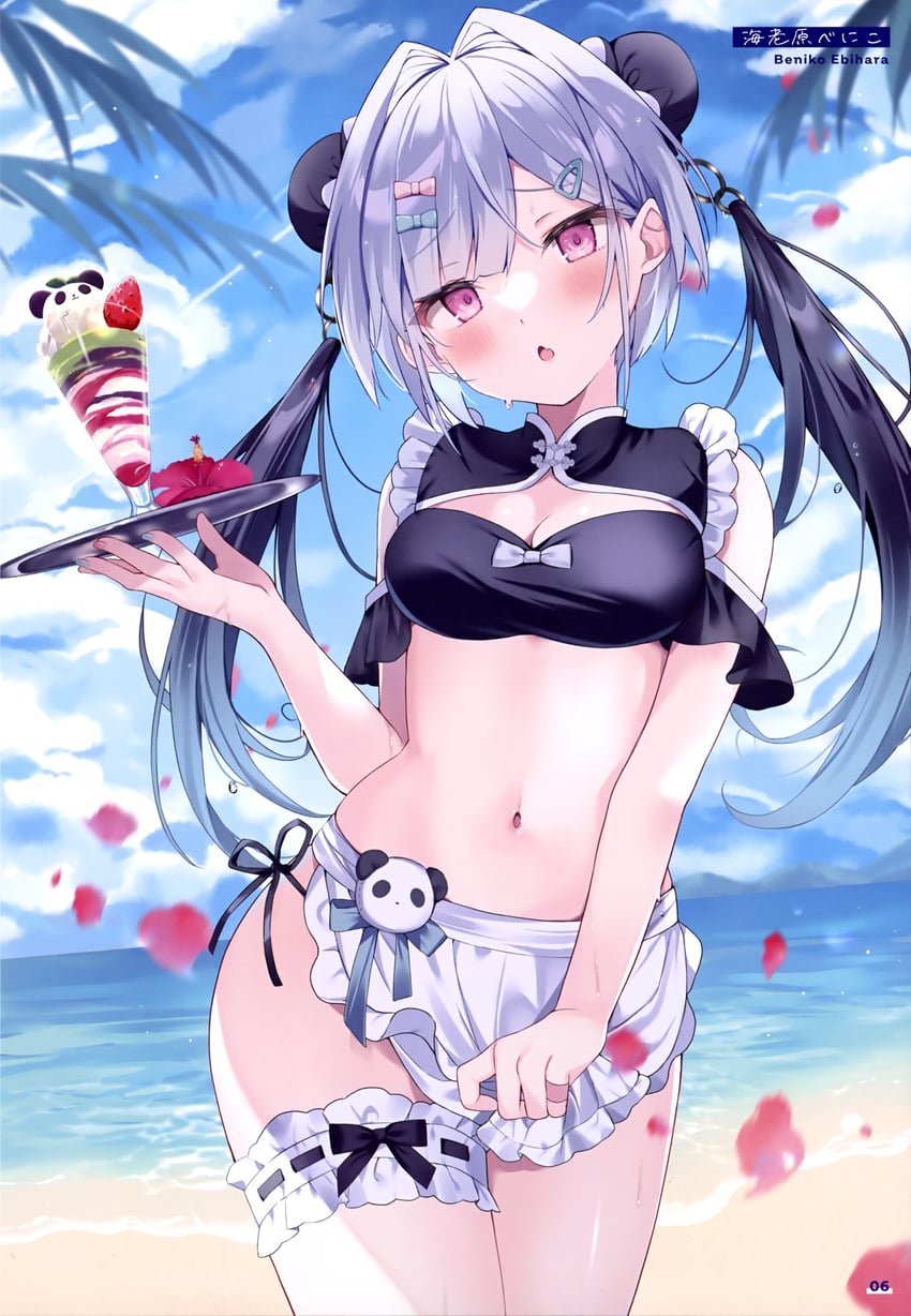 电击萌王、原创 1名女孩 围裙 作者名 海滩 比基尼