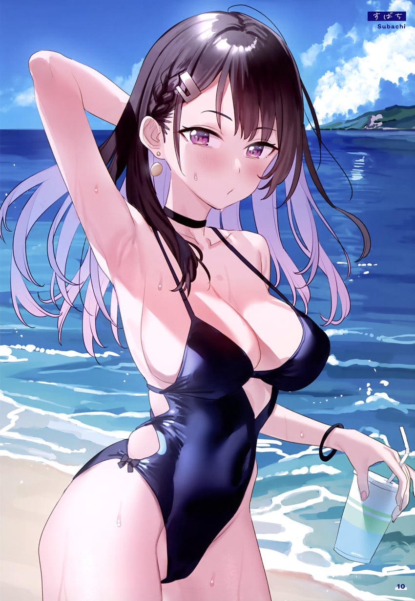 电击萌王、原创 1名女孩 手放在头后 举手 腋下 作者名
