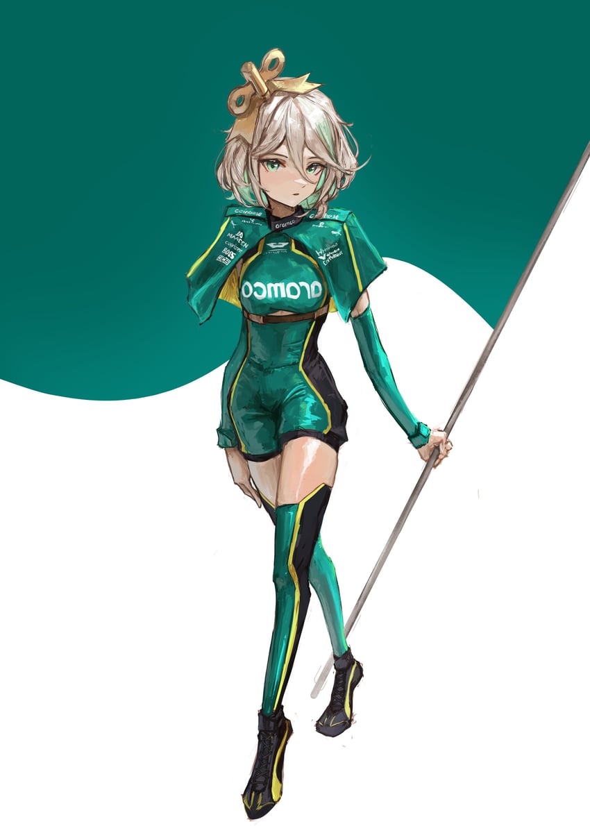 F1赛车、Hololive、Hololive英语 1名女孩 替换服装 阿斯顿·马丁 黑鞋 挂耳染