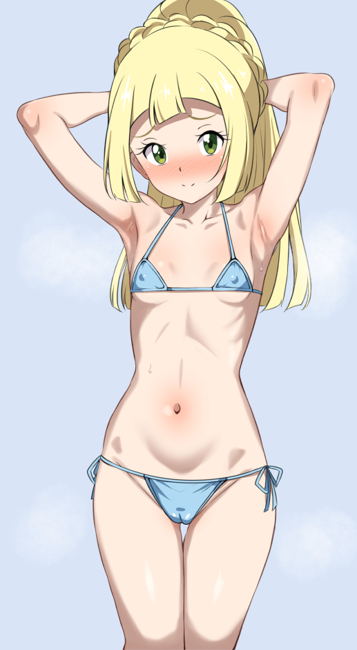宝可梦、宝可梦 太阳/月亮、莉莉艾 (宝可梦) 1名女孩 替换服装 腋下 双手抱头 比基尼