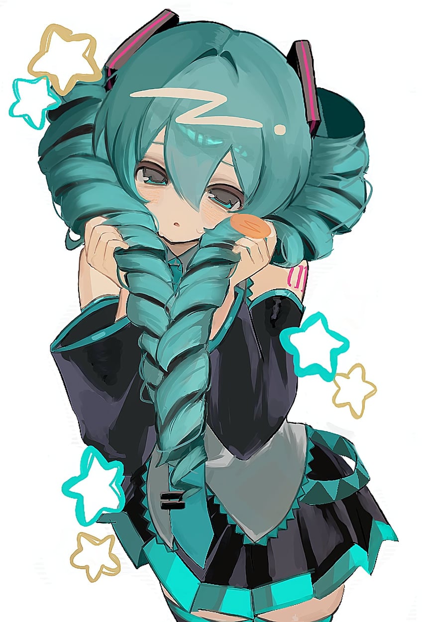 VOCALOID、初音未来 1名女孩 不同发型 水色瞳 水色发 水蓝色领带