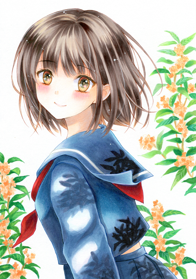 原创 1名女孩 蓝色水手领 蓝色水手服 蓝色衬衫 蓝裙子