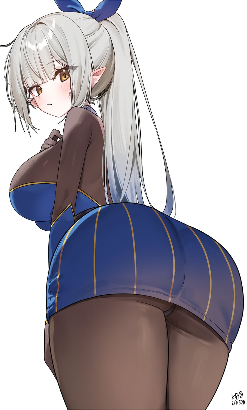 原创、恰佩莉娜·菲洛西斯 1名女孩 屁股 臀部特写 黑色全身袜 蓝色蝴蝶结