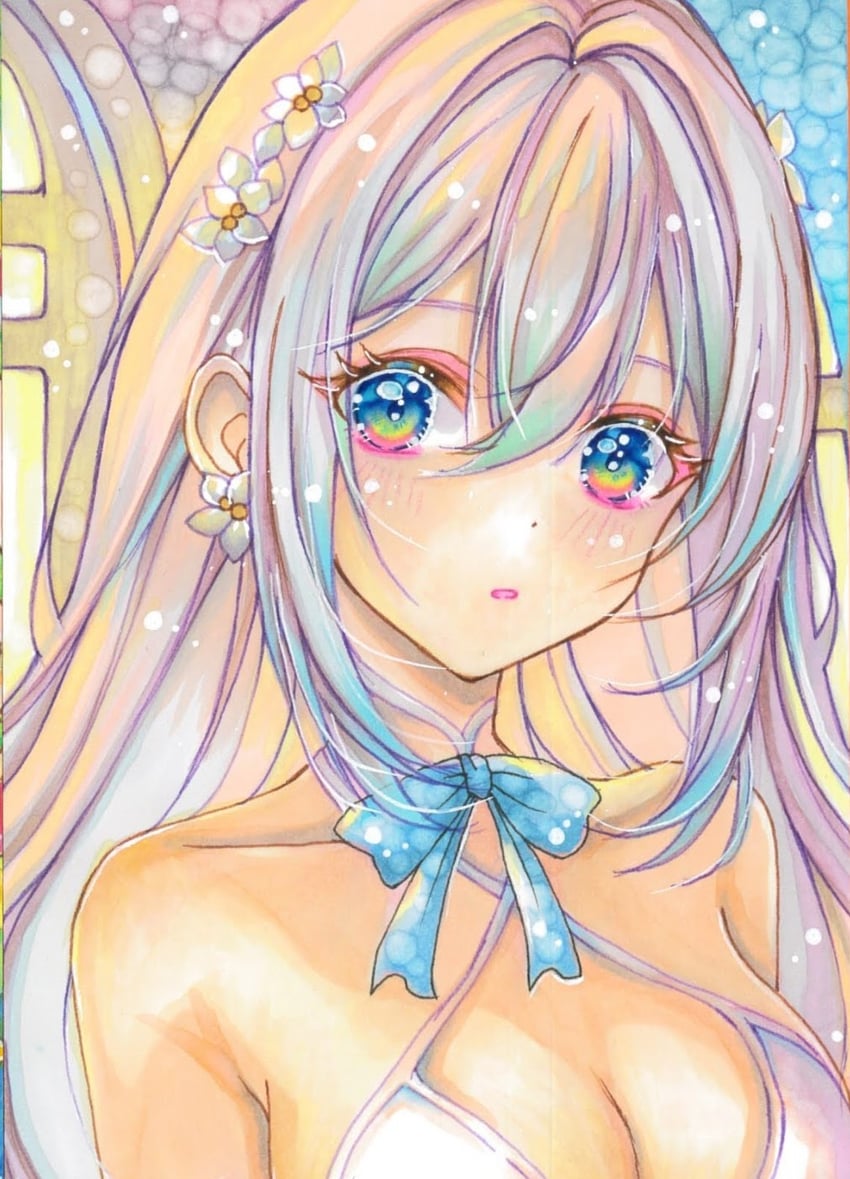 原创 1名女孩 腋窝褶皱 蓝色蝴蝶结 蓝色领结 蓝眼