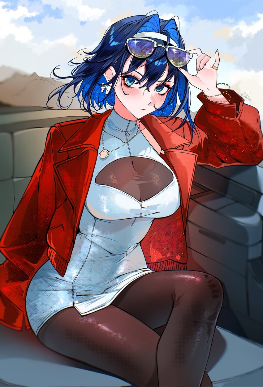 Hololive、Hololive英语、议会 (Kronii) 1名女孩 替换服装 黑色连裤袜 蓝眼 蓝发