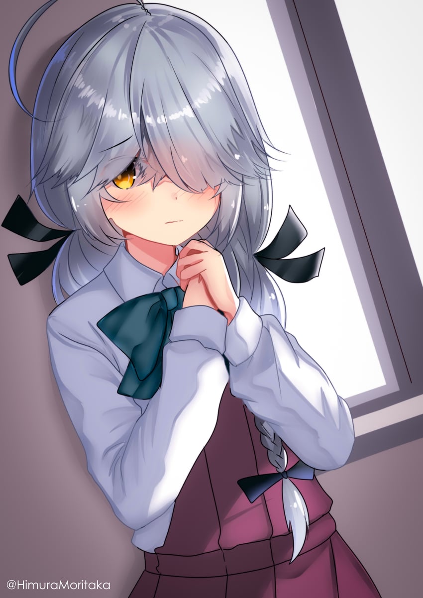 舰队Collection、滨波 (舰娘) 1名女孩 呆毛 黑色丝带 蝴蝶结 蝶形领结