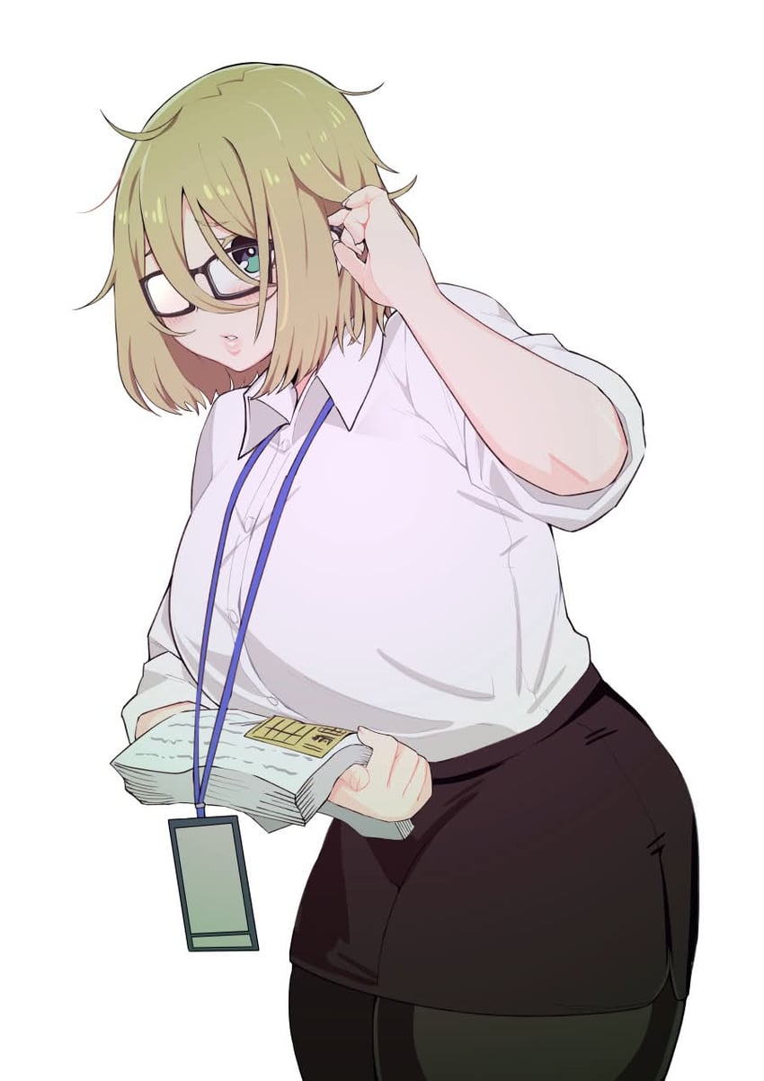 原创、Venus Vogel (ukavonnak) 1名女孩 调整眼镜 黑框眼镜 黑色连裤袜 黑色裙子