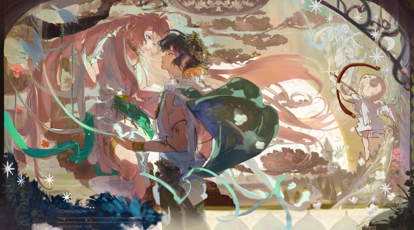 蓝色监狱、原创、蜂乐回 1名男孩 1名女孩 1个其他角色 古希腊服饰 天使翅膀