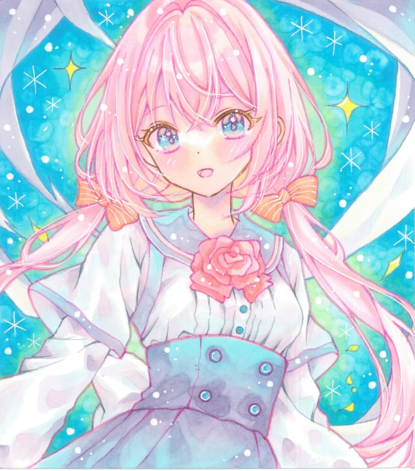 原创 1名女孩 手放在身体两侧 蓝色背景 蓝眼 蓝裙子