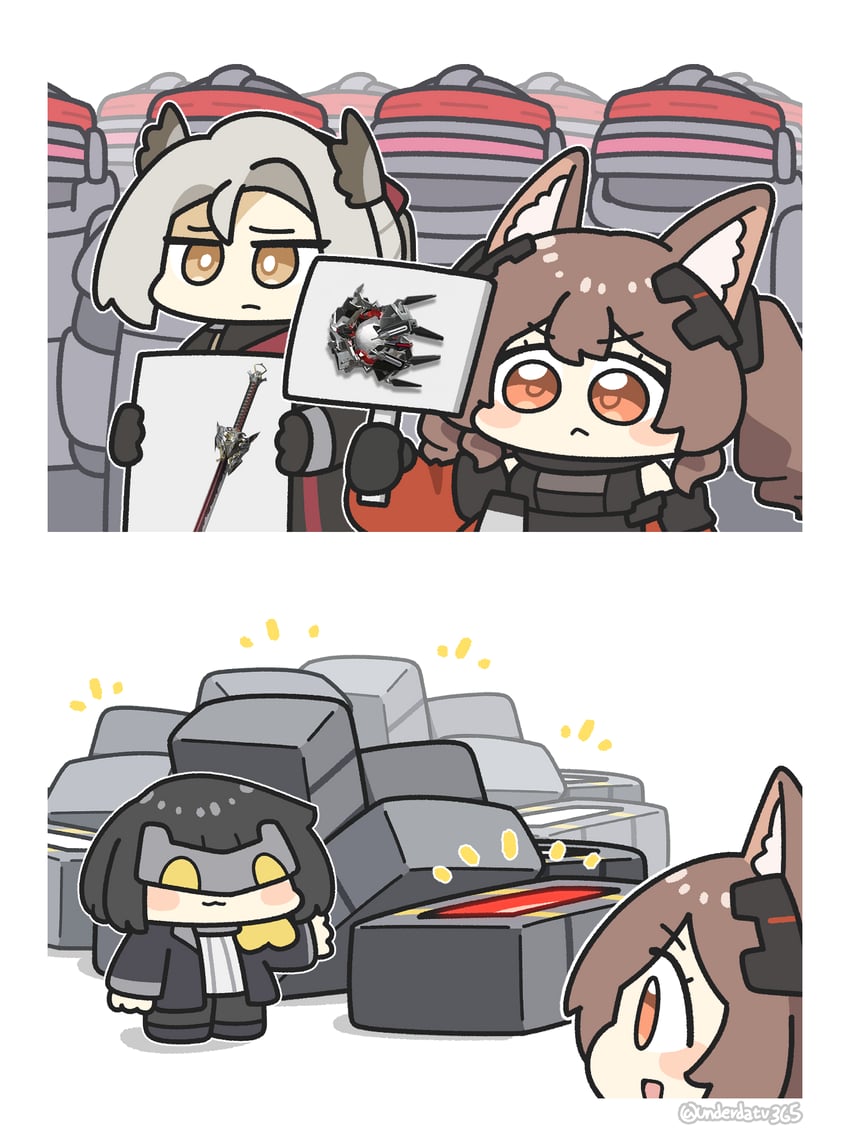 明日方舟、明日方舟：终末地、安洁莉娜 (明日方舟) 1名男孩 2名女孩 两格漫画 :< 兽耳毛