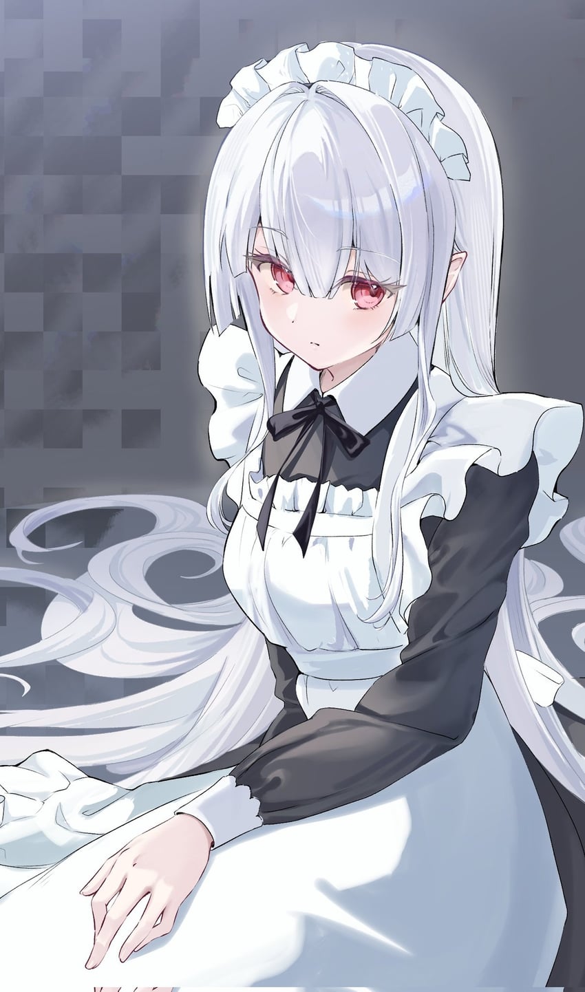 原创 1名女孩 围裙 黑色连衣裙 脸红 乳房