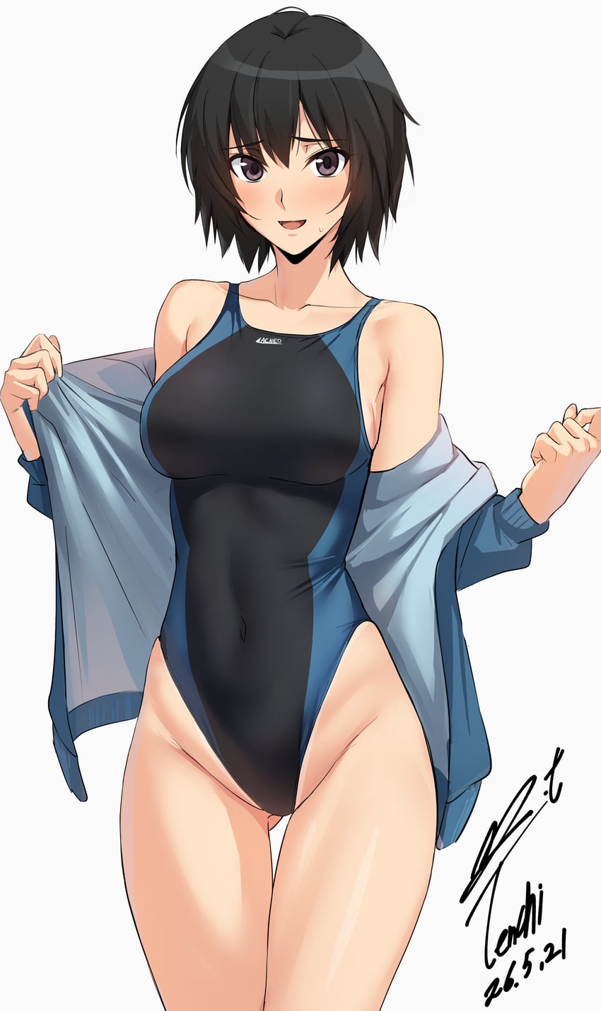 圣诞之吻、七咲逢 1名女孩 异形乳量 (大) 大腿间可见臀部 露肩 黑瞳