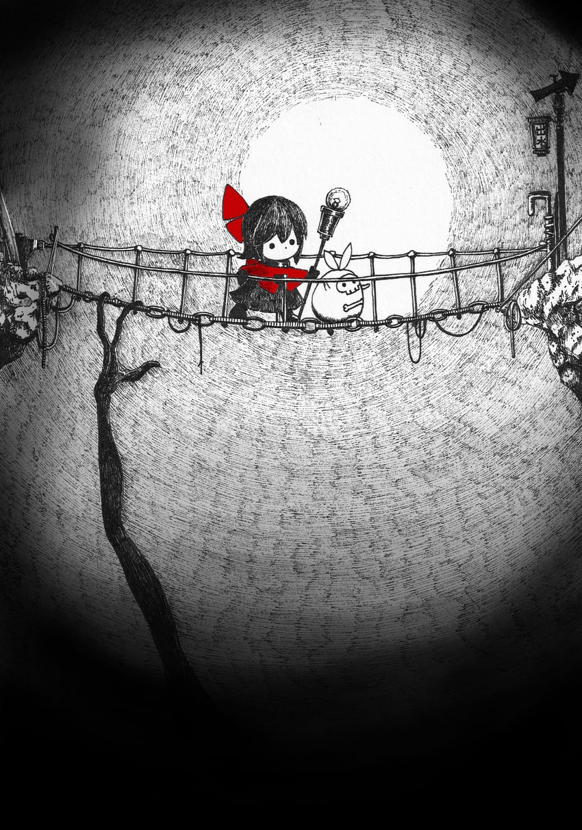原创、日野 (yatara)、萌萌骨架（八咫乌） 1名女孩 桥 小披肩 明暗对照法 Q版