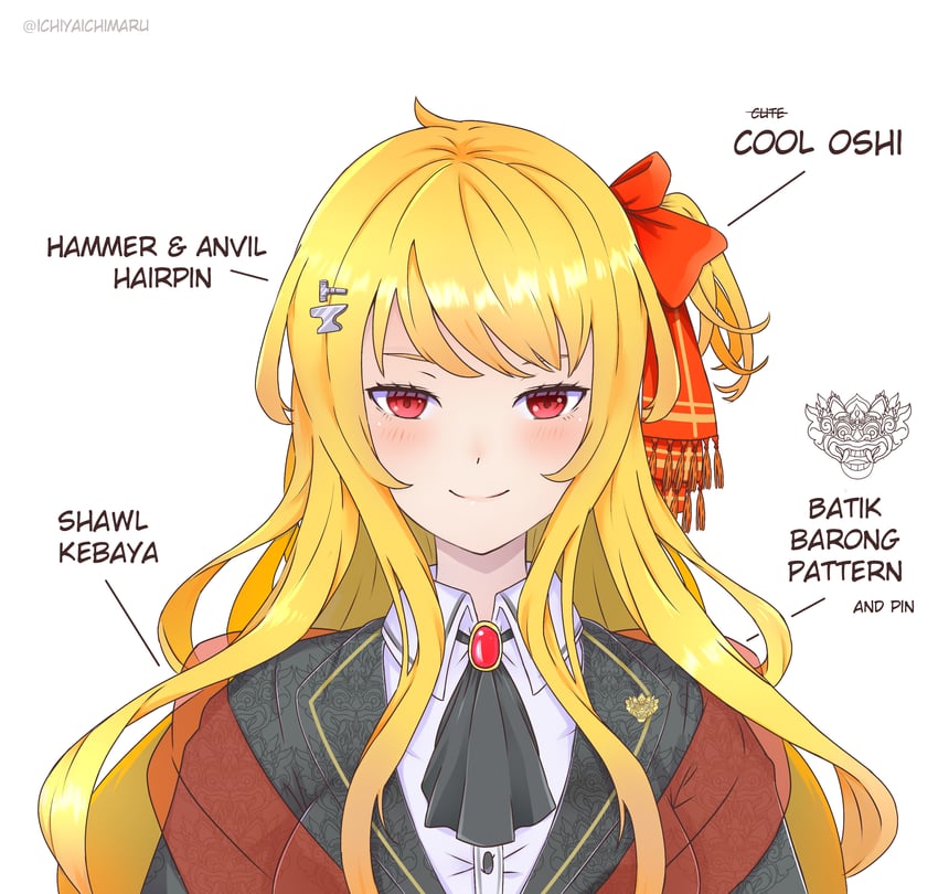 Hololive、Hololive Indonesia、Kaela Kovalskia 1名女孩 替换服装 阿斯科特领巾 金发 脸红