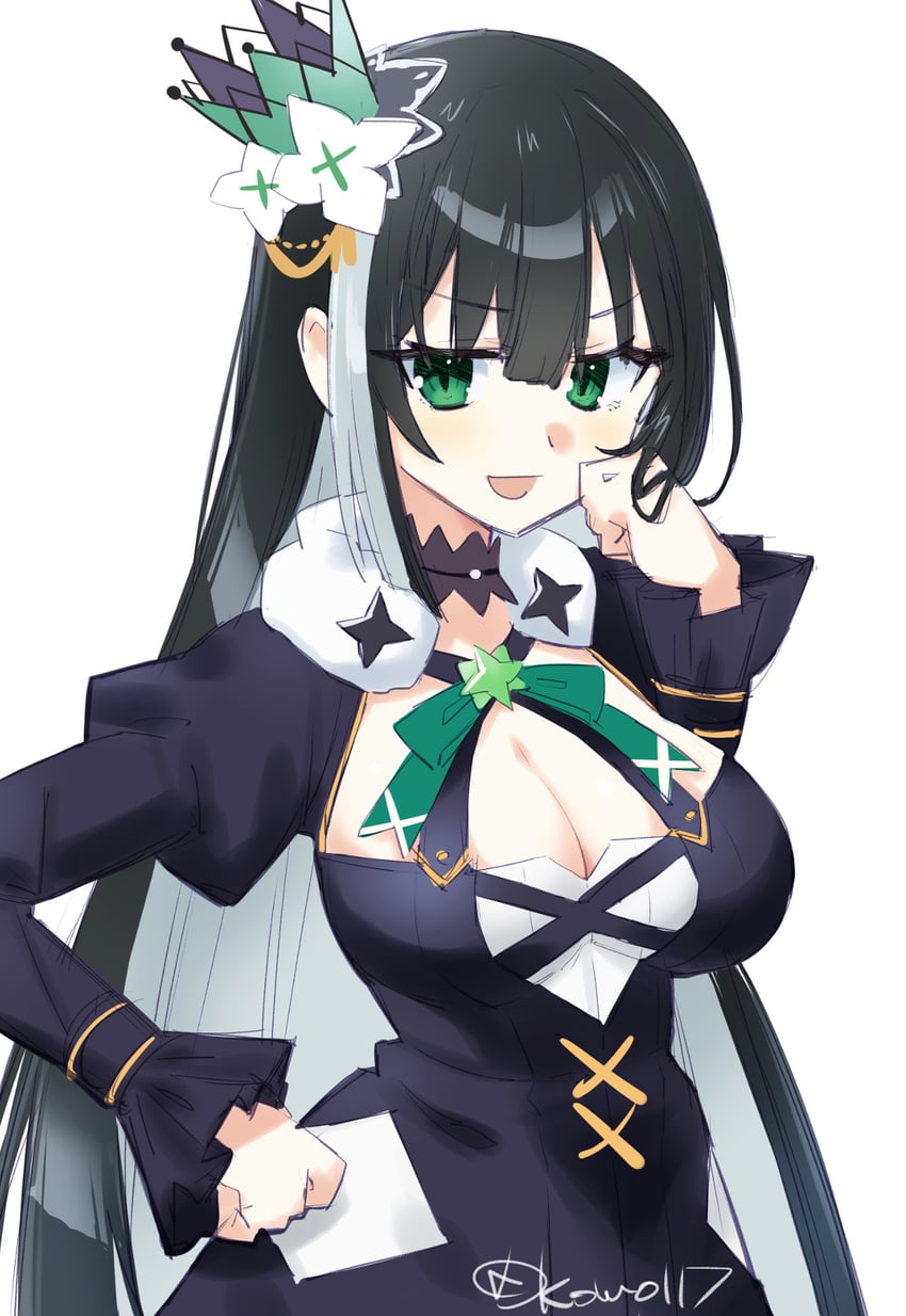 超心轴游戏海王星：无限、海王星系列、anna (neptunia) 1名女孩 黑色连衣裙 黑发 乳房 乳沟