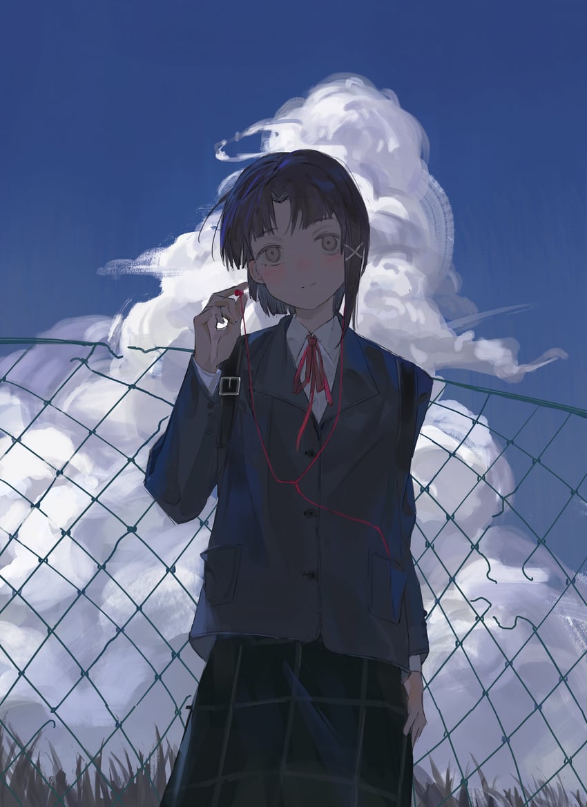 玲音 (Serial Experiments Lain)、岩仓玲音 1名女孩 不对称发型 黑色夹克 黑色裙子 西装外套