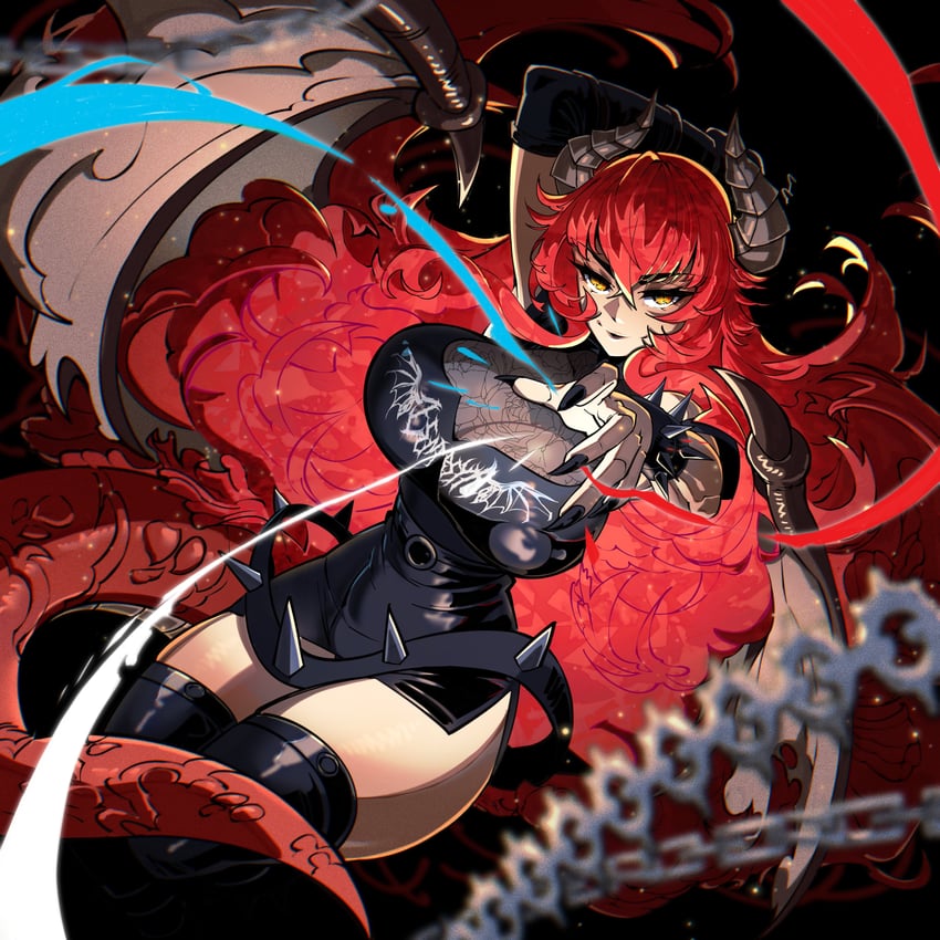 袜子事务所、Zentreya、Zentreya (龙形态) 1名女孩 黑色指甲 黑衬衫 黑色短裤 乳房