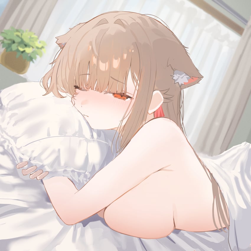 原创、白崎真由 1名女孩 兽耳毛 兽耳 床单 齐刘海