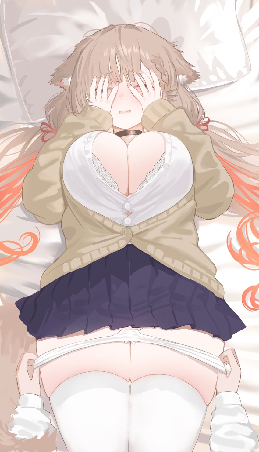 原创、白崎真由 1名女孩 1个其他角色 兽耳毛 兽耳 床单