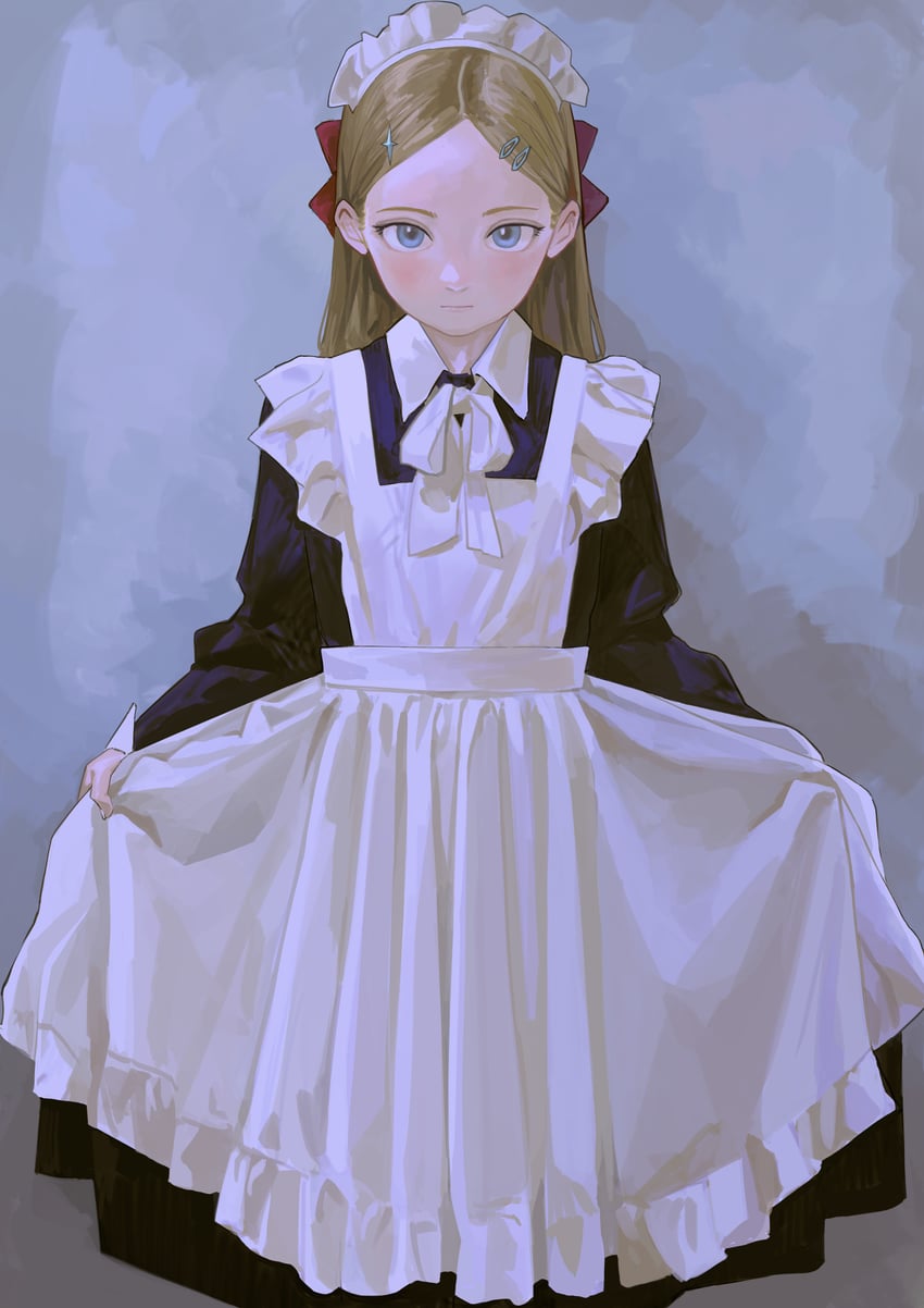 原创 1名女孩 围裙 黑色连衣裙 金发 蓝眼