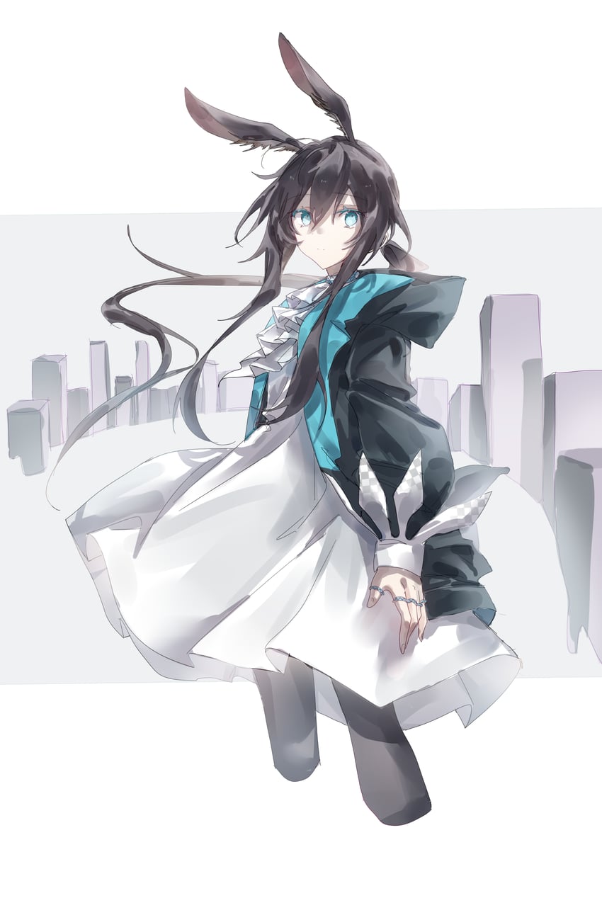 明日方舟、阿米娅 (明日方舟) 1名女孩 兽耳 阿斯科特领巾 黑发 黑色夹克