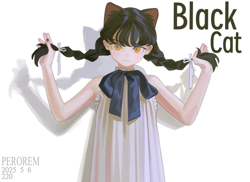 原创 1名女孩 兽耳 黑发 脸红 辫子