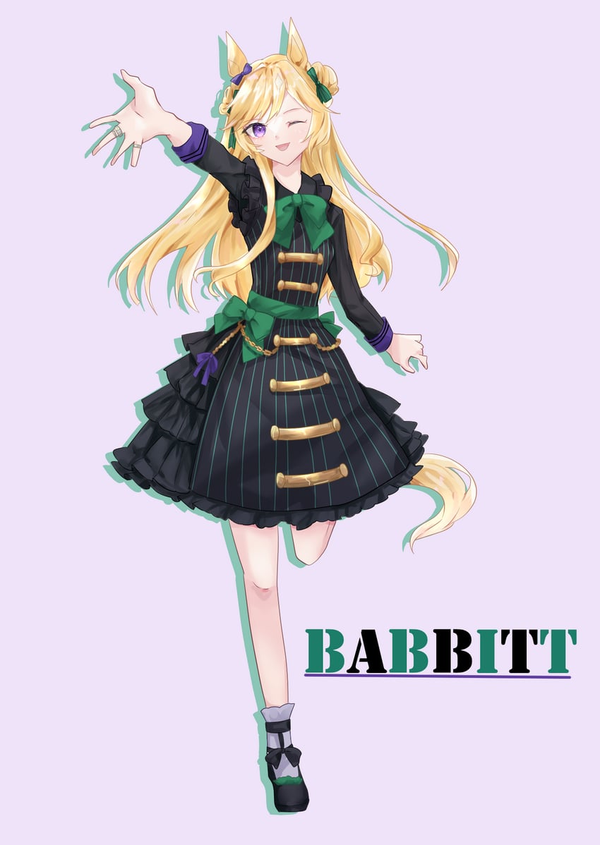 原创、赛马娘、babbitt (racehorse) 1名女孩 兽耳 金发 蝴蝶结 角色名称