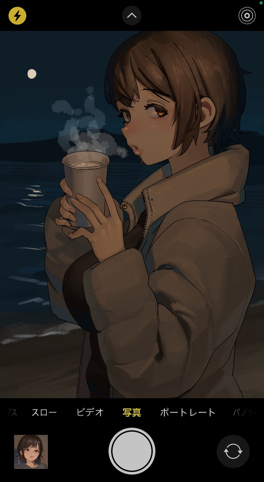 原创 1名女孩 海滩 吹气 乳房 棕色外套