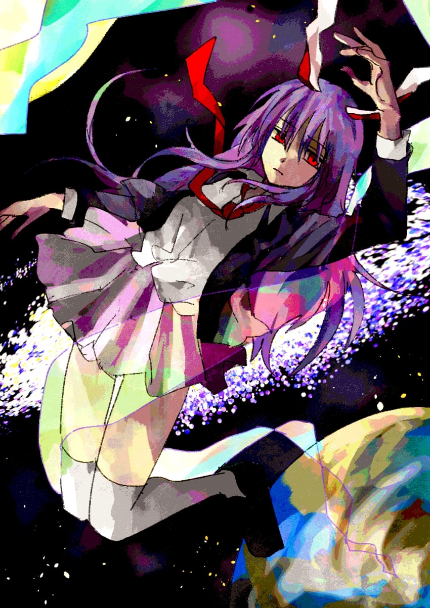 东方Project、铃仙·优昙华院·因幡 1名女孩 兽耳 黑色夹克 黑鞋 闭嘴