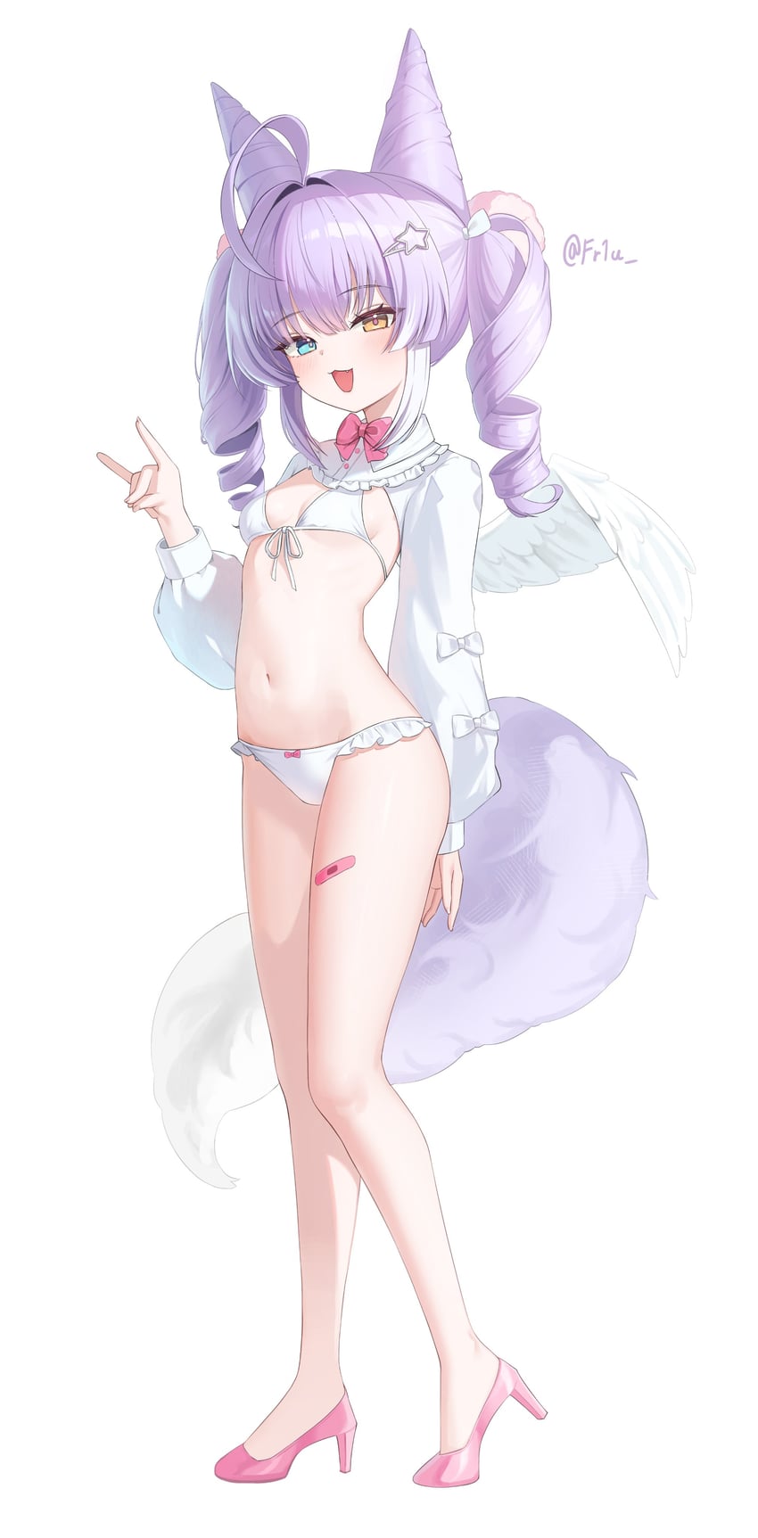 Stellive、天狐紫吹 1名女孩 :D 呆毛 手放在背后 创可贴
