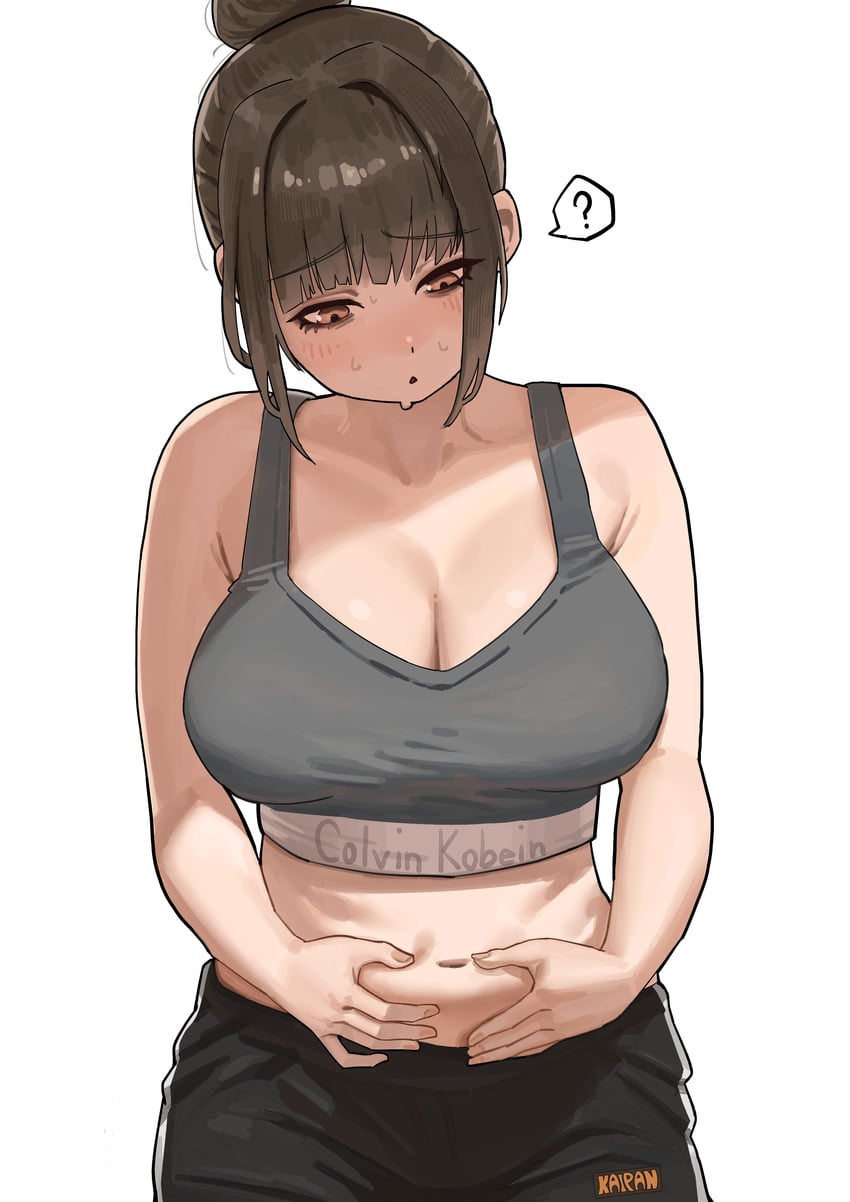 原创 1名女孩 问号 黑裤子 乳房 棕眼睛