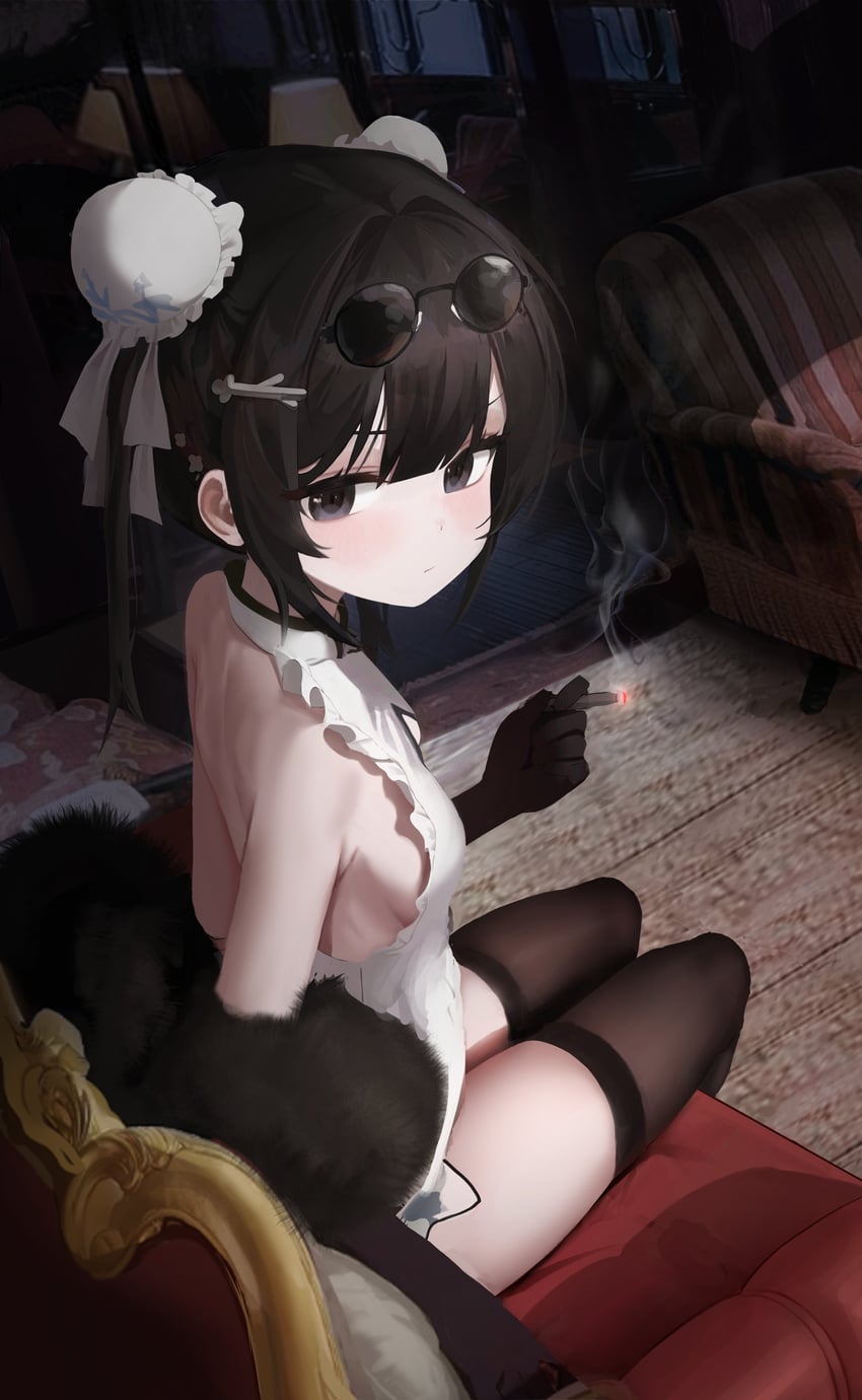 原创 1名女孩 露肩 黑瞳 黑色手套 黑发