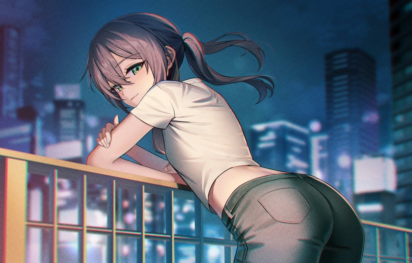 原创 1名女孩 靠在栏杆上 棕发 建筑物 城市