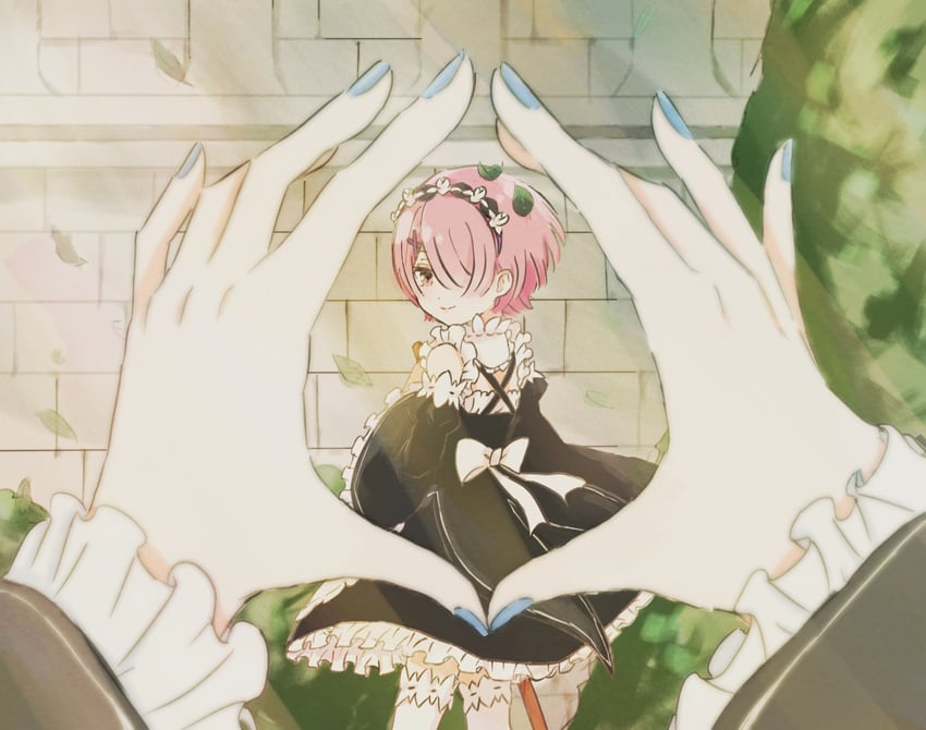 Re:从零开始的异世界生活、拉姆 (Re:Zero)、雷姆 (从零开始的异世界生活) 2名女孩 黑色连衣裙 蓝色指甲 连衣裙 荷叶边连衣裙