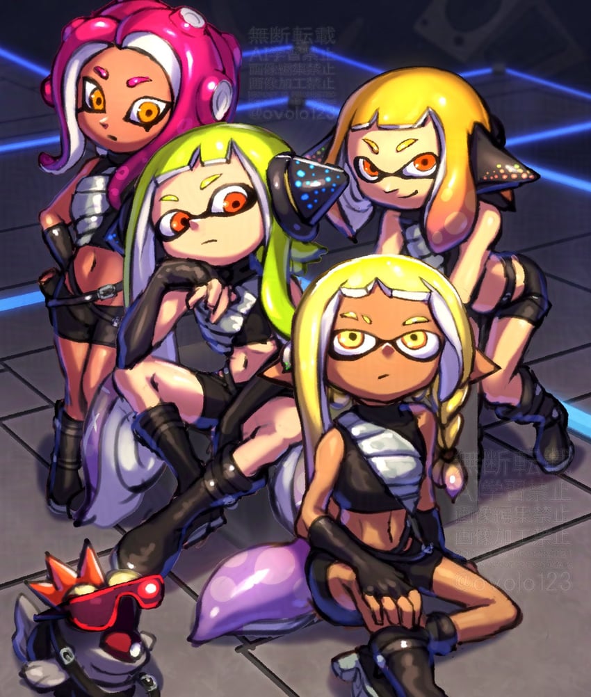 斯普拉遁（系列）、3号 (Splatoon)、特工3号 (斯普拉遁3) 4个女孩 腰带 金发 发光眼镜 绿发