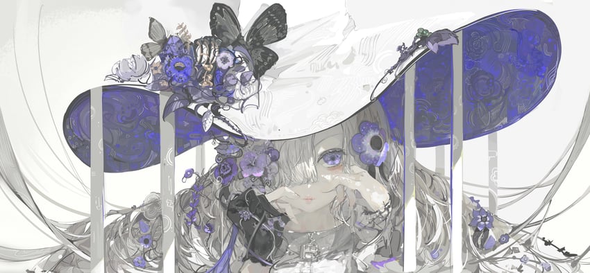 神椿工作室、异世界情绪 1名女孩 兽耳 蝴蝶帽子装饰 无表情 花