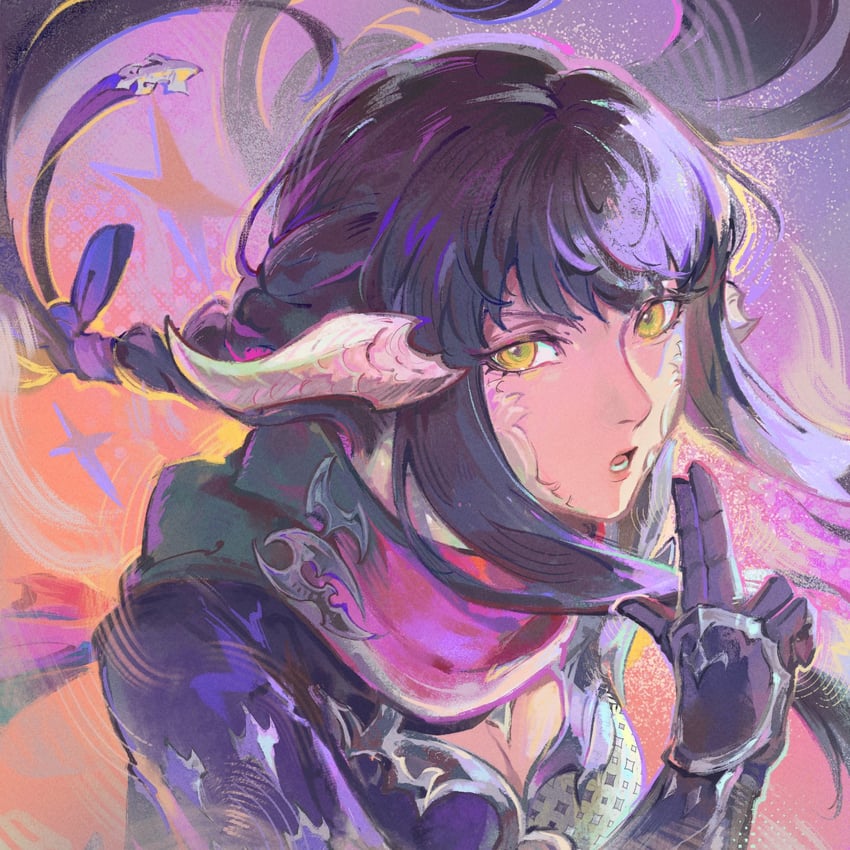 最终幻想、最终幻想14、夕雾·雾行者 1名女孩 惊讶 敖龙族 (FF14) 黑发 龙娘